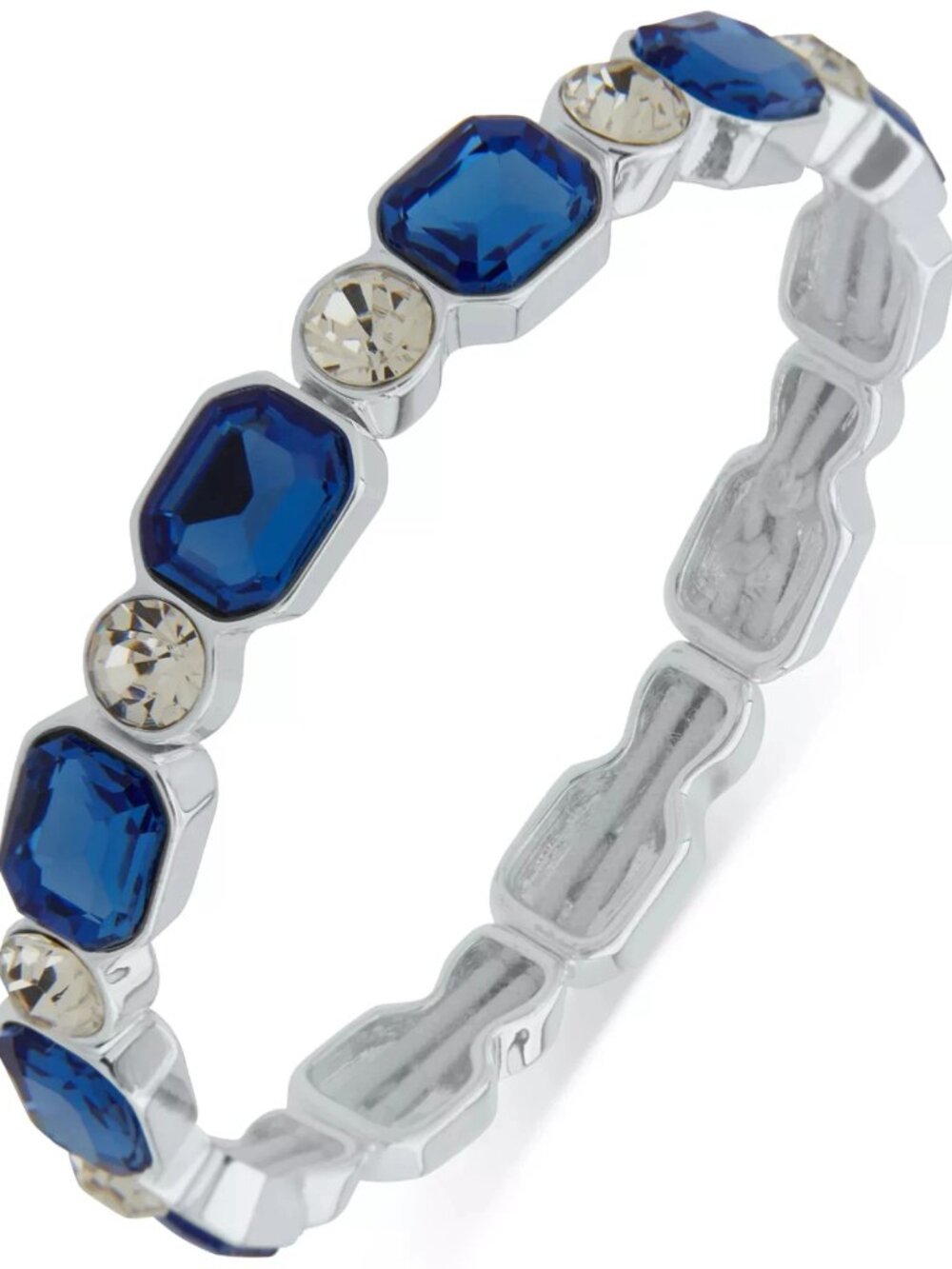 Anne Klein Silver Tone Stretch Bracelet Blue Glass Crystal Stones